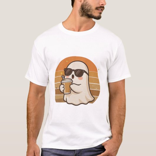 T-shirt Halloween Cool Ghost avec café (Devant)