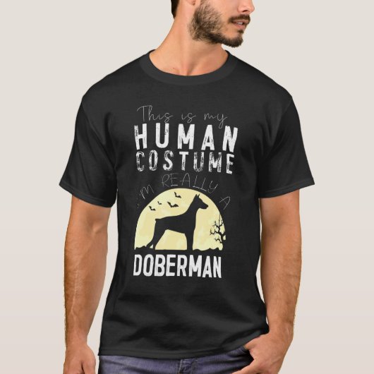 T-shirt Halloween Costume humain Doberman Pinscher Moon Si (Devant)