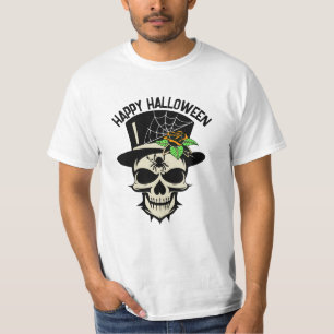 T-shirt Halloween crâne avec chapeau supérieur avec Rose e
