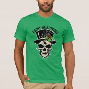 T-shirt Halloween crâne avec chapeau supérieur avec Rose e