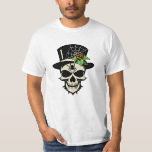 T-shirt Halloween crâne avec chapeau supérieur avec Rose e