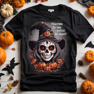 T-shirt Halloween crâne de sucre sorcière coutume texte dr