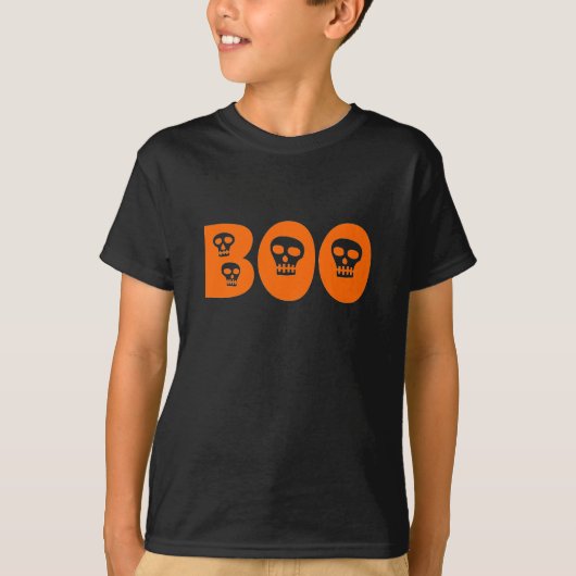 T-shirt Halloween Crâne orange "Boo" (Devant)