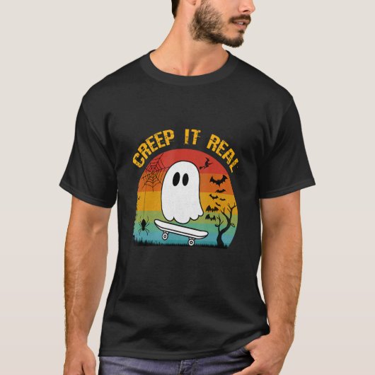 T-shirt Halloween Creep It Real Retro Skateboard Ghost (Devant)