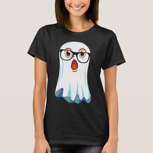 T-shirt Halloween Cute Boo Ghost En Lunettes Garçons & Fil (Devant)