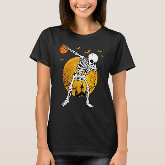 T-shirt Halloween Dabbing Skeleton Pumpkin Spooky Illustra (Devant)
