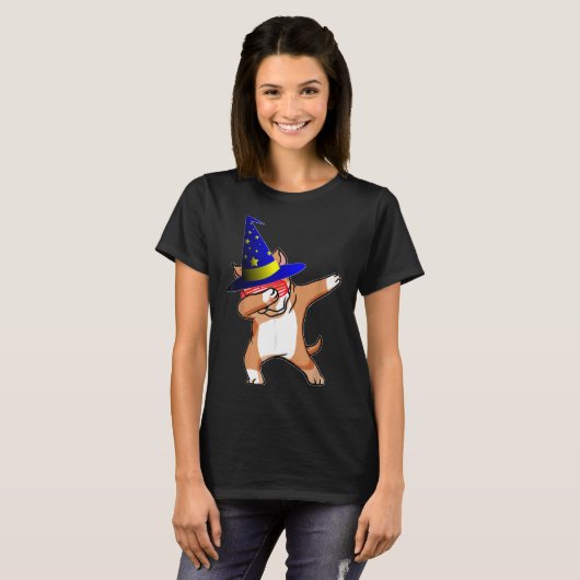 T-shirt Halloween Dabbing Wizard Pitbull Puppy Chien sorci (Devant entier)