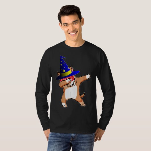 T-shirt Halloween Dabbing Wizard Pitbull Puppy Chien sorci (Devant entier)
