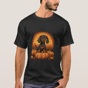 T-shirt Halloween Dachshund et Wiener Dog Citrouille Sunse