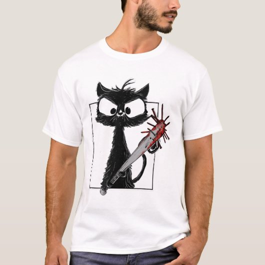 T-shirt Halloween de baseball de chat noir (Devant)