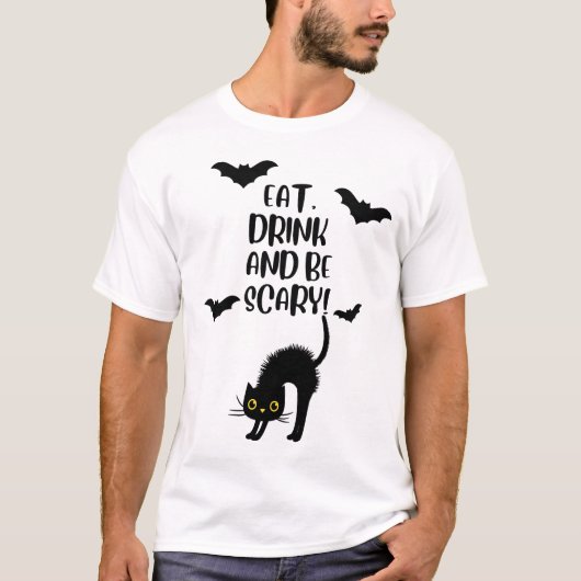 T-shirt Halloween de chat noir (Devant)