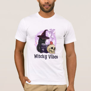 T-shirt Halloween de sorcière de chat noir