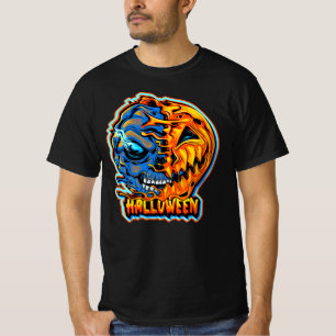 T-shirt Halloween Demi-citrouille Head Demi-Crâne Monster