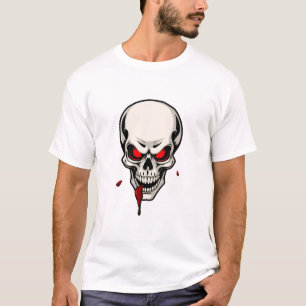 T-shirt Halloween déplaisant avec un crâne rouge brillant