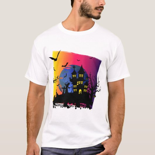 T-shirt Halloween design déplaisant avec maison hantée sor (Devant)