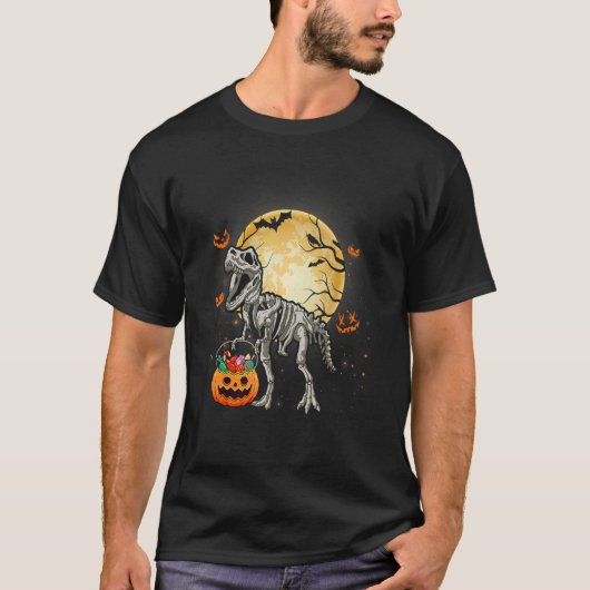 T-shirt Halloween Dinosaur Rex Skeleton Scary Boys Kids Te (Devant)