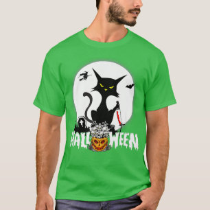 T-shirt Halloween drôle Chat Citrouille Lune nuit