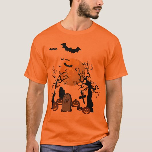 T-shirt Halloween du cimetière effrayant (Devant)