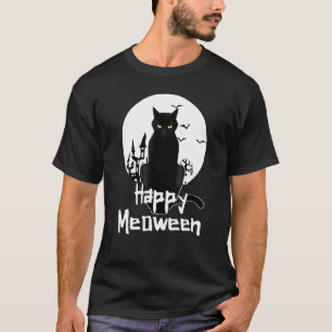 T-shirt Halloween Effrayant Graphique Joyeux Meoween Chat 