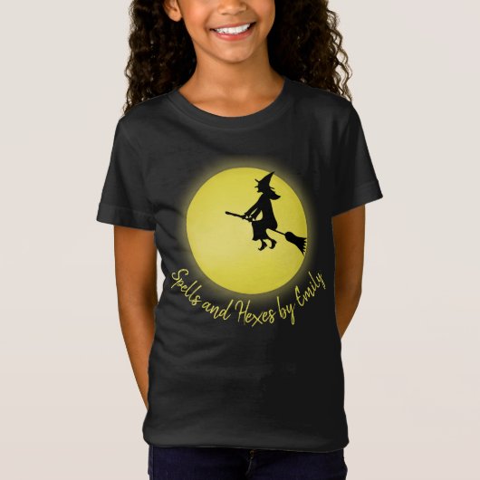 T-Shirt Halloween Éffrayant Scary sorcier Broomstick Lune (Devant)