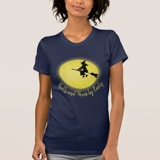 T-shirt Halloween Éffrayant Scary sorcier Broomstick Lune (Devant)