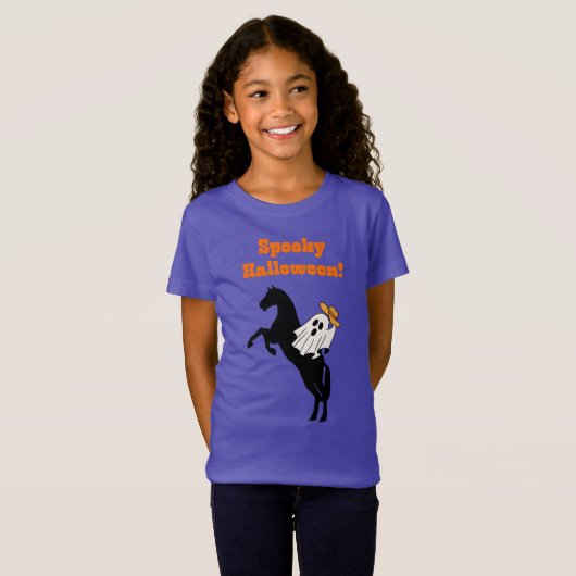 T-Shirt Halloween éffrayant un cheval jette un fantôme (Devant entier)