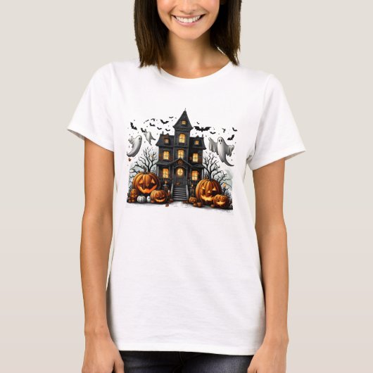 T-shirt Halloween éffrayante avec citrouilles et fantômes (Devant)