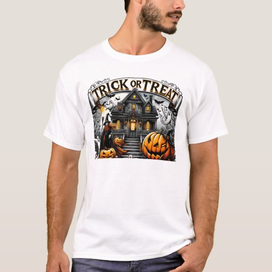 T-shirt Halloween éffrayante avec fantômes et citrouilles (Devant)