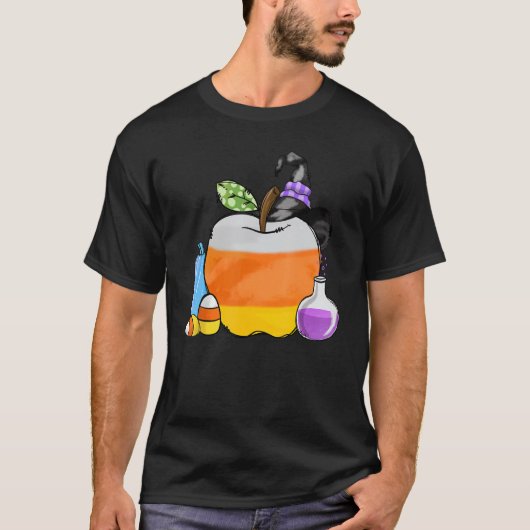 T-shirt Halloween Enseignant Apple Candy Corn Casquette so (Devant)