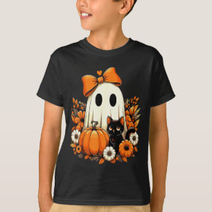 T-shirt Halloween Fantôme Chat Noir Floral Groovy