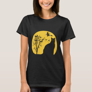 T-shirt Halloween femmes avec col en V bonbons chat noir