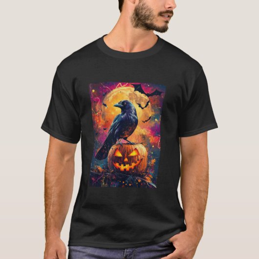 T-shirt Halloween Filles Design Boys Crow Citrouille Kids (Devant)