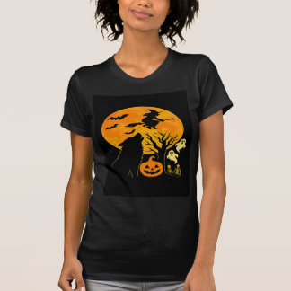 T-shirt Halloween flying witch ghosts and skeletons
