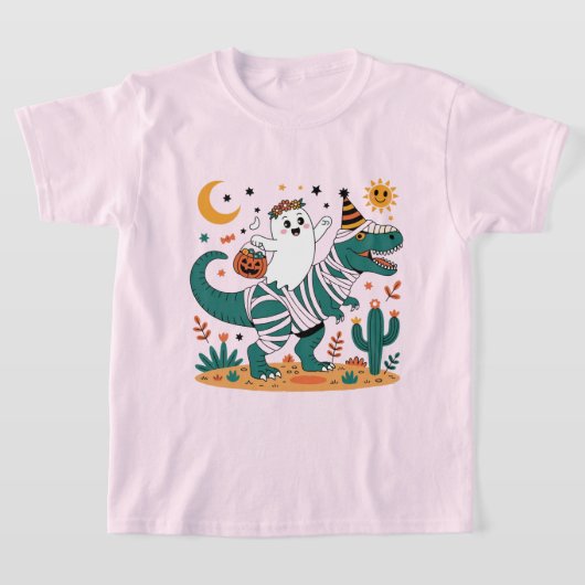 T-shirt Halloween Fun! Fantôme sur T-Rex enveloppé avec bo (Poser)
