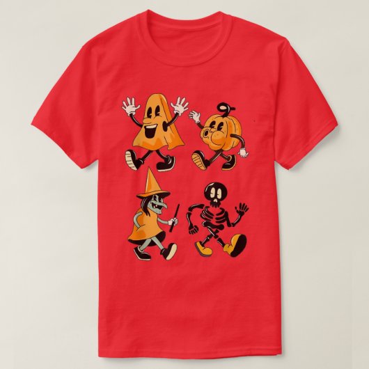 T-shirt Halloween Funny Dancing Ghosts Citrouille Skeleton (Design devant)