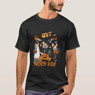 T-shirt Halloween Funny Hallowee Fantôme Et Sorcière Corgi