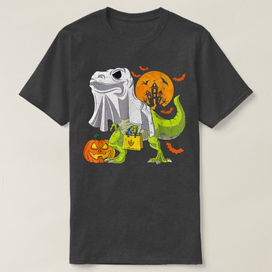 T-shirt Halloween Funny Skeleton Riding Mummy Dinosaur (Design devant)