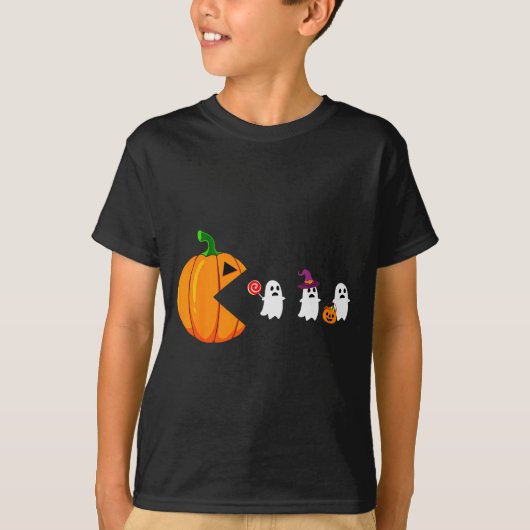 T-shirt Halloween Gamer Pumpkin Eating Ghost Costume Men B (Devant)