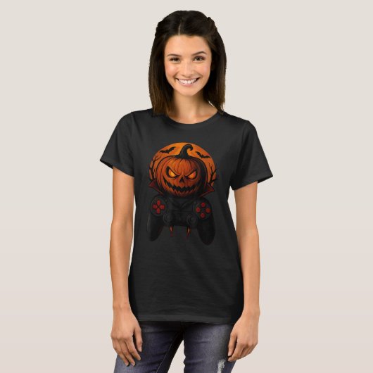T-shirt Halloween Gaming Controller Soky Pumpkin Gamer Boy (Devant entier)