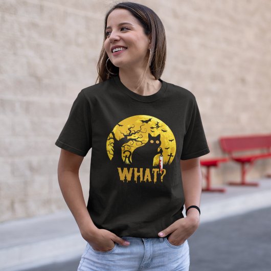 T-shirt Halloween Gato Negro What?