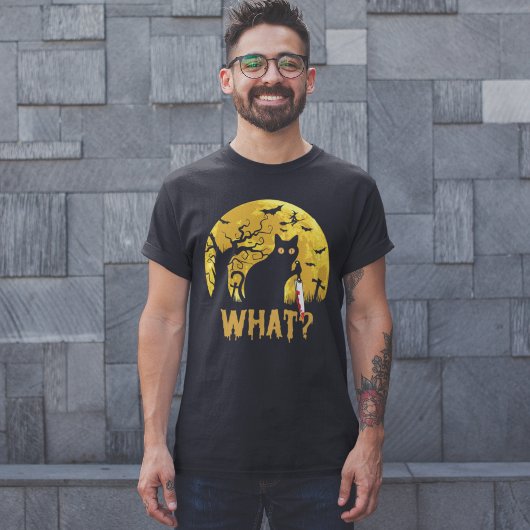 T-shirt Halloween Gato Negro What?