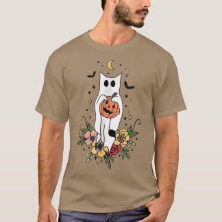T-shirt Halloween Ghost Chat Citrouille effrayant Floral A