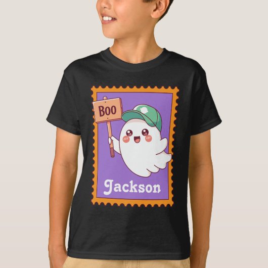 T-shirt Halloween Ghost Cute Boo Sign Custom Kids Name (Devant)