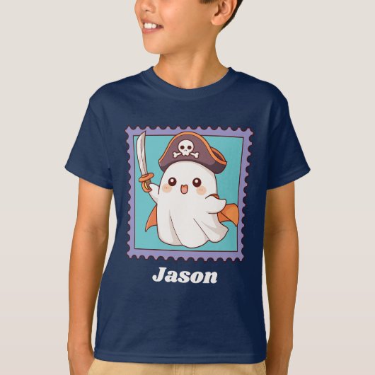 T-shirt Halloween Ghost Pirate Costume Personalized Text (Devant)