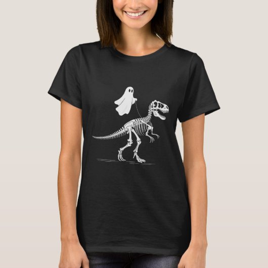 T-shirt Halloween Ghost Walking Dinosaur Skeleton T Rex Fu (Devant)