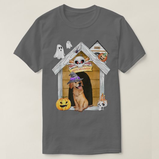 T-shirt Halloween Golden Retriever Chien sorcière Haunch M (Design devant)