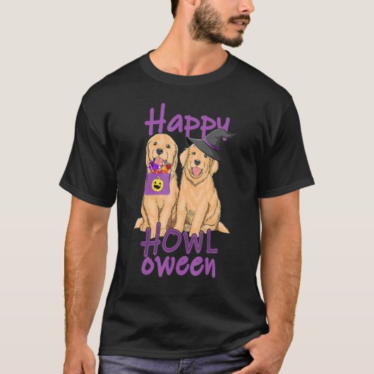 T-shirt Halloween Golden Retriever Happy Howl O Ween (Devant)