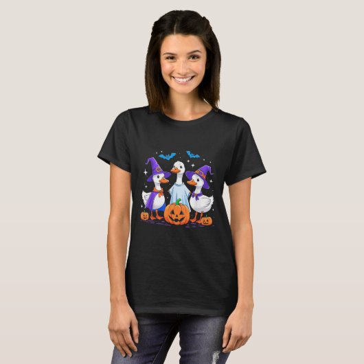 T-shirt Halloween Goose Ghost Pumpkin Witch Costume Soky F (Devant entier)