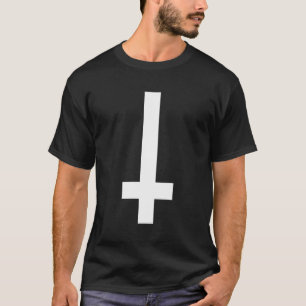 T-shirt Halloween Goth White Upside Down Cross Gothique
