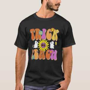 T-shirt Halloween Groovy Trick Or Teach Fantôme Floral Rét